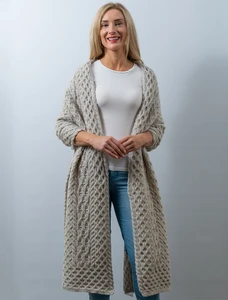 Cable Aran Wrap - Silver Marl