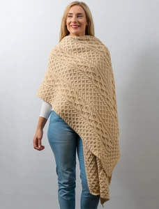Cable Aran Wrap - Oatmeal Marl