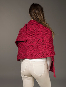 Cable Aran Wrap - Dark Red
