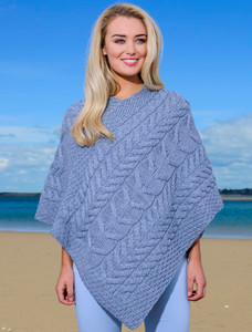 Super Soft Cable Stitch Poncho - Ocean Grey
