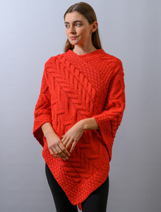 Super Soft Cable Stitch Poncho - Coral