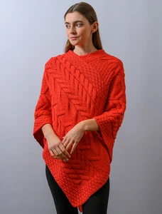 Super Soft Cable Stitch Poncho - Coral