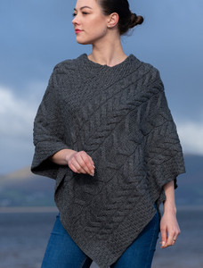 Super Soft Cable Stitch Poncho - Slate Grey