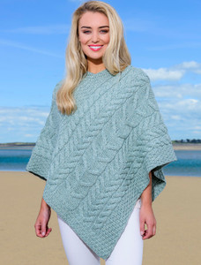 Super Soft Cable Stitch Poncho - Seafoam Green