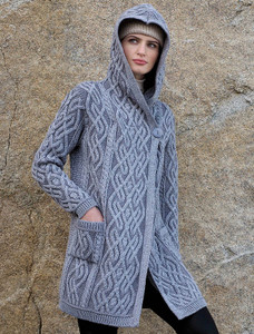 Plaited One Button Coat with Hood - Soft Grey