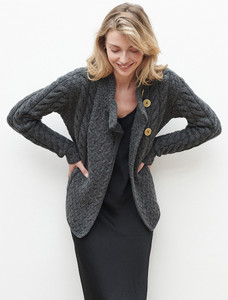 Super Soft Trellis and Cable Cardigan - Slate Grey