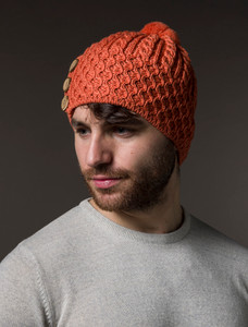 Merino Honeycomb Pom Pom Hat - Autumn Leaf