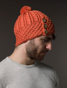 Merino Honeycomb Pom Pom Hat - Autumn Leaf
