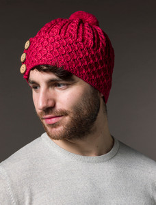 Merino Honeycomb Pom Pom Hat - Chillipepper