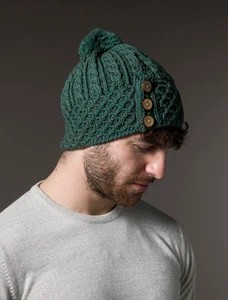 Merino Honeycomb Pom Pom Hat - Connemara Green