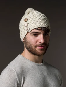 Merino Honeycomb Pom Pom Hat - White