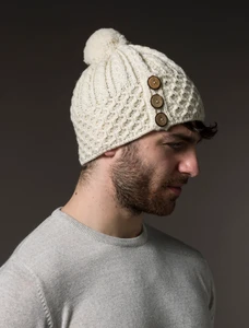 Merino Honeycomb Pom Pom Hat - White