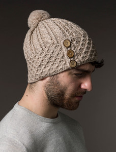 Merino Honeycomb Pom Pom Hat - Wicker