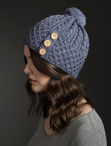 Merino Honeycomb Pom Pom Hat - Denim
