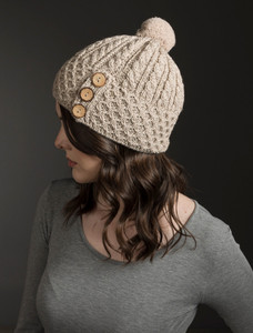 Merino Honeycomb Pom Pom Hat - Wicker