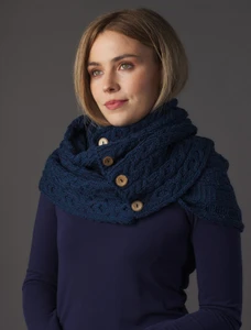 Aran Snood Scarf with Buttons - Atlantic