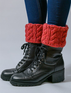 Aran Cable Knit Boot Cuffs - Red