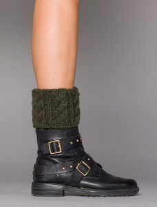 Aran Cable Knit Boot Cuffs - Meadow Green