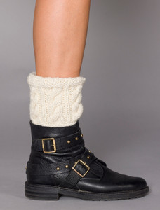 Aran Cable Knit Boot Cuffs - White