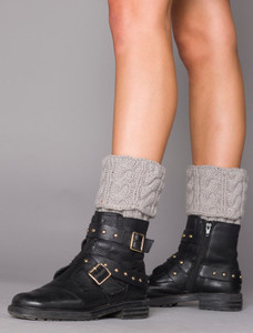 Aran Cable Knit Boot Cuffs - Light Grey