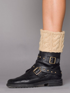 Aran Cable Knit Boot Cuffs - Beige