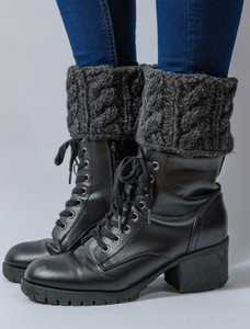 Aran Cable Knit Boot Cuffs - Charcoal