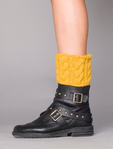 Aran Cable Knit Boot Cuffs - Yellow