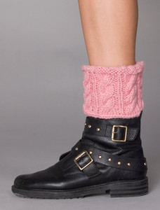 Aran Cable Knit Boot Cuffs - Pink
