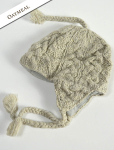 Aran Cable Fleece Lined Hat with Ear Flaps - Oatmeal