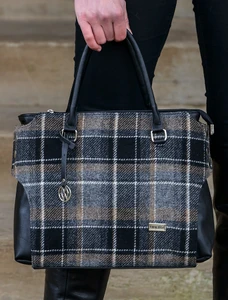 Emily Tweed & Leather Bag - Grey & Black