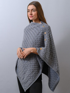 Super Soft Trellis Poncho -  Ocean Grey