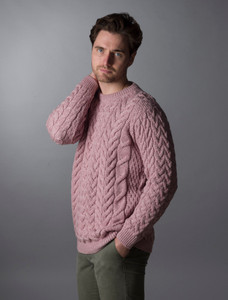 Super Soft Aran Crew Neck Sweater - Winter Rose