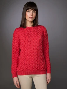 Women's Super Soft Aran Crew Neck Sweater - Coral