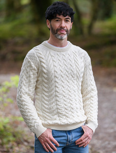 Super Soft Aran Crew Neck Sweater  - Classic Aran