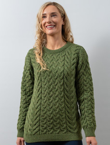 Women's Super Soft Aran Crew Neck Sweater - Meadow Green