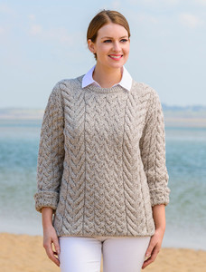 Women's Super Soft Aran Crew Neck Sweater - Toasted Oat