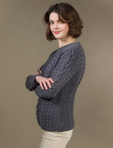 Women's Super Soft Aran Crew Neck Sweater - Slate Grey