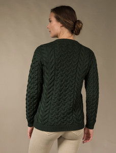 Women's Super Soft Aran Crew Neck Sweater - Seaweed Green