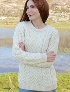 Women's Super Soft Aran Crew Neck Sweater - Classic Aran