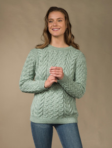 Women's Super Soft Aran Crew Neck Sweater - Seafoam Green