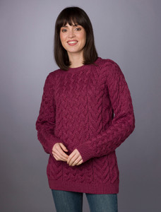 Women's Super Soft Aran Crew Neck Sweater - Jam