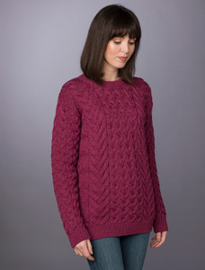 Women's Super Soft Aran Crew Neck Sweater - Jam