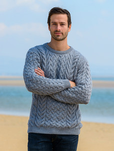 Super Soft Aran Crew Neck Sweater - Ocean Grey
