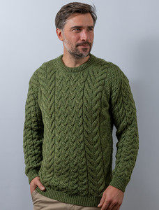Super Soft Aran Crew Neck Sweater - Meadow Green