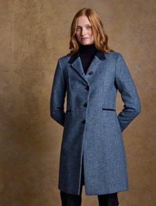 Isabella Tweed Coat - Light Blue Herringbone | Aran Sweater Market