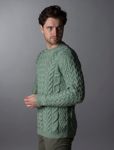 Super Soft Aran Crew Neck Sweater - Seafoam Green