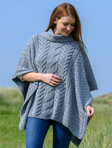 Super Soft Cowl Neck Poncho - Ocean Grey
