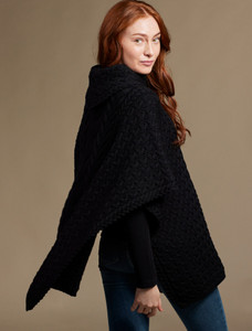 Super Soft Cowl Neck Poncho - Black