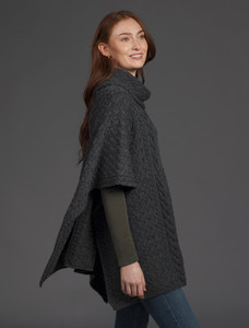 Super Soft Cowl Neck Poncho - Slate Grey