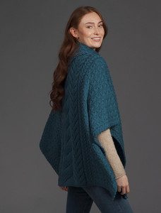 Super Soft Cowl Neck Poncho - Irish Sea